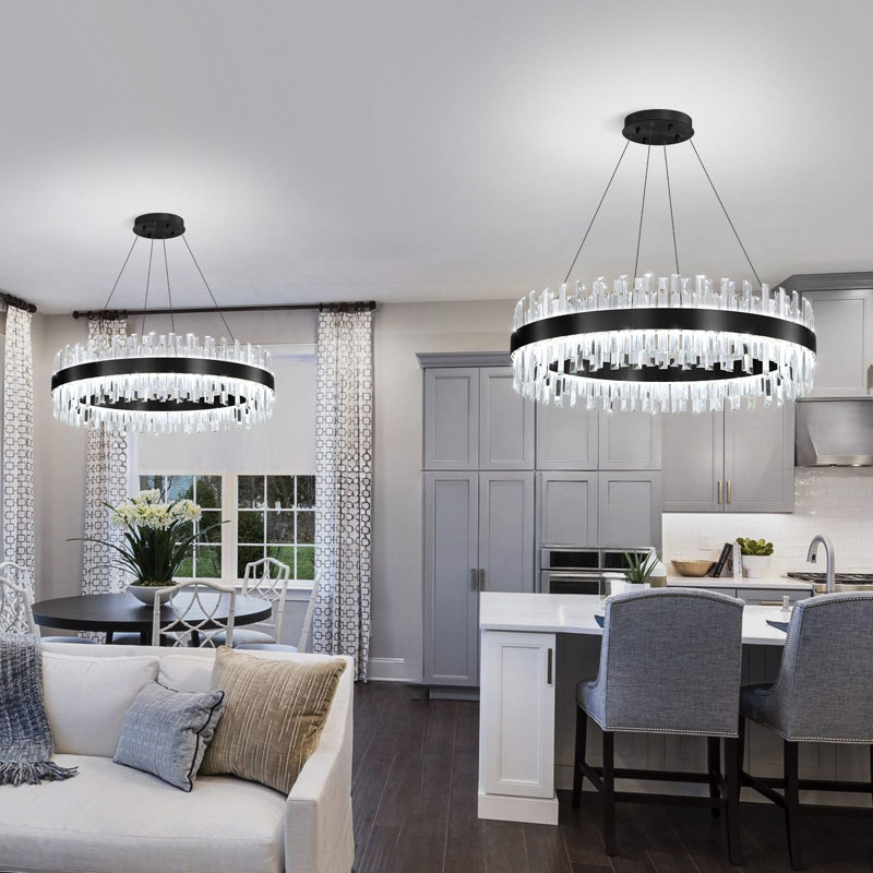 Glam Dimmable Led Crystal Chandelier, Matte Black