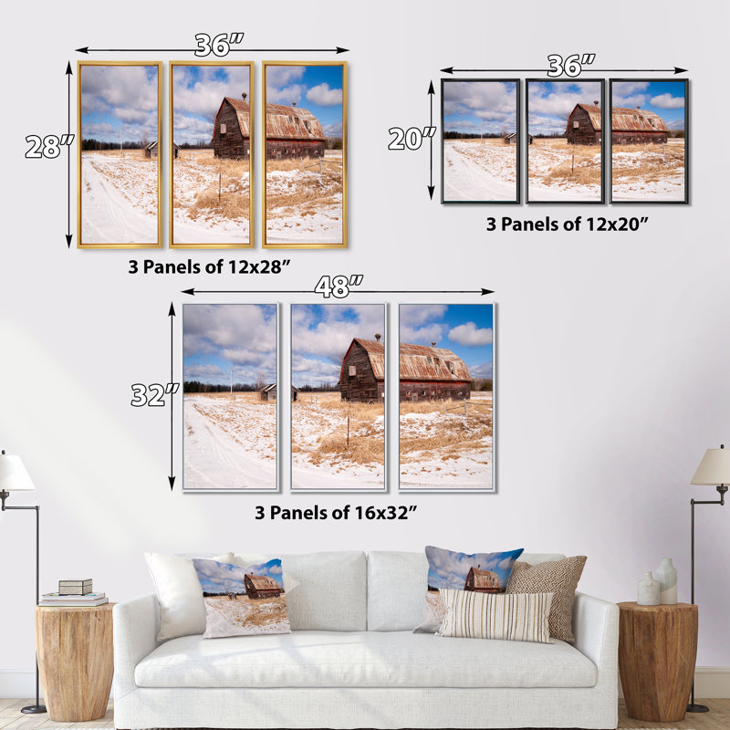 «Farm Field Barn Ranch», ensemble d'art mural sur toile encadré paysage, H 20 po x l 36 po x P 1 po, Blanc