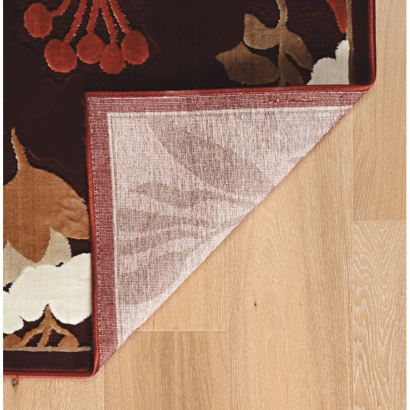 Cashion High Lo Flower with Leaf Pattern Performance Brown Rug, Rectangle 5' x 7'6"