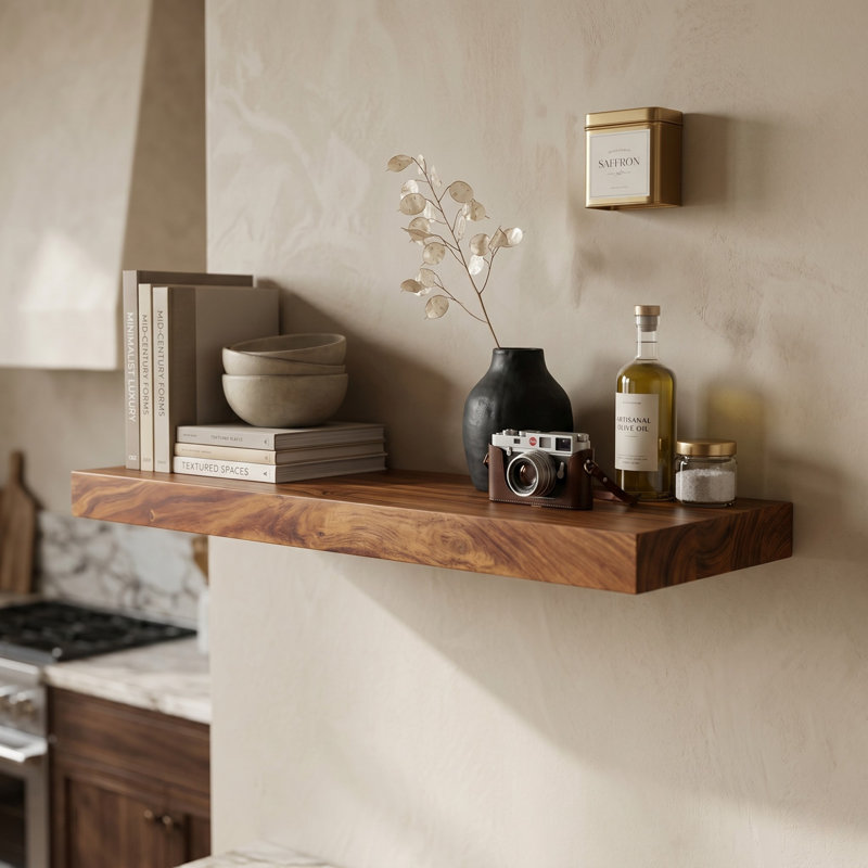 Fenderson Acacia Floating Shelf, 2" H x 24" W x 12" D