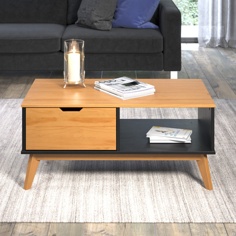 SOLID WOOD COFFEE TABLE BLACK & NATURAL HONEY - SCANDIK COLLECTION