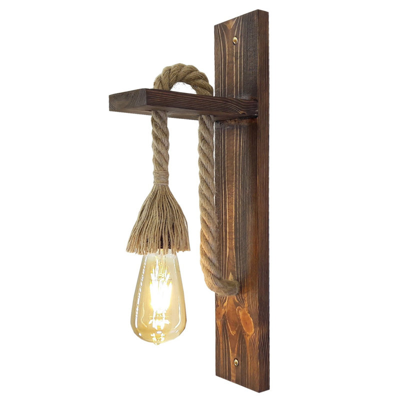 Lampe murale faite à la main, pin massif, 17,7 po x 3,5 po x 6,7 po | Finition noyer rustique, 1 x douille E27 (40 W maximum) | Conception moderne, parfaite pour le salon et la chambre à coucher, homologuée IP20 pour une utilisation à l'intérieur