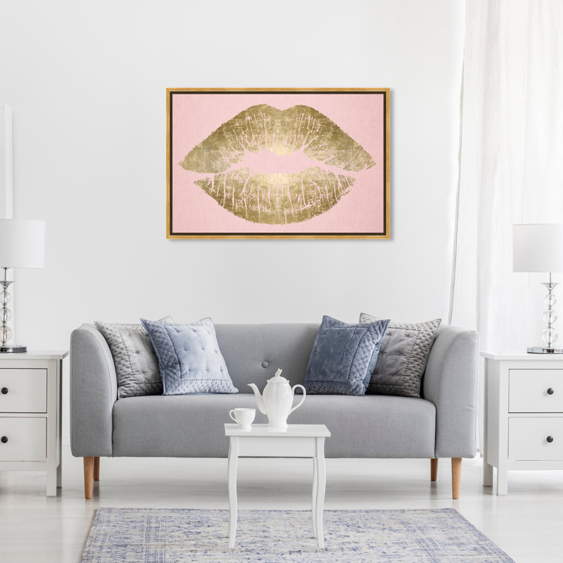 «Fashion and Glam Solid Kiss Blush and Gold», impression sur toile, 30 po x 45 po, Cadre doré