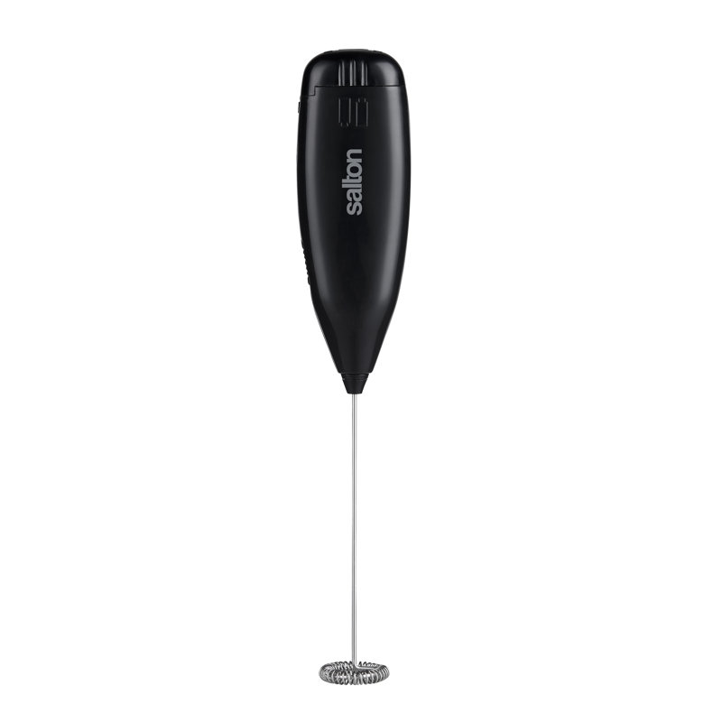 Black Handheld Milk Frother with Stainless Steel Whisk
