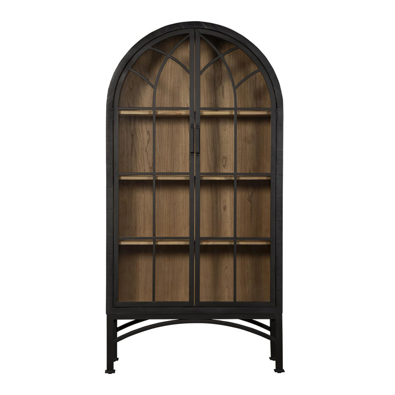 Veria China Cabinet, 2 Glass Door Arch Frame, Wood, 83 Inch, Black/Brown
