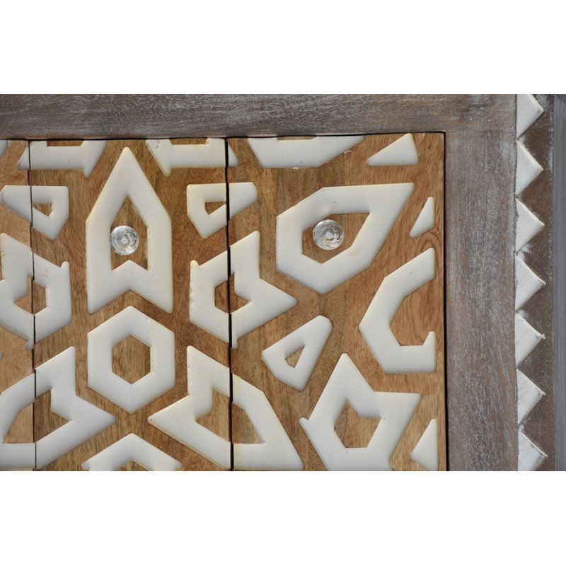 Commode décorative sculptée à la main Kingstowne, fabriquée en bois massif au fini brun, 47 x 18 x 30