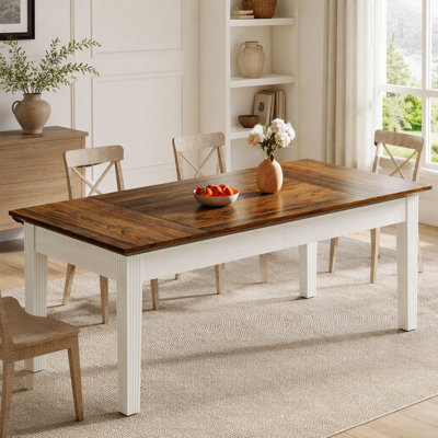 Table de salle à manger de style campagnard de 157 cm (62 po) pour 4 à 6 personnes, table de cuisine rectangulaire avec plateau en MDF bicolore et pieds en bois massif