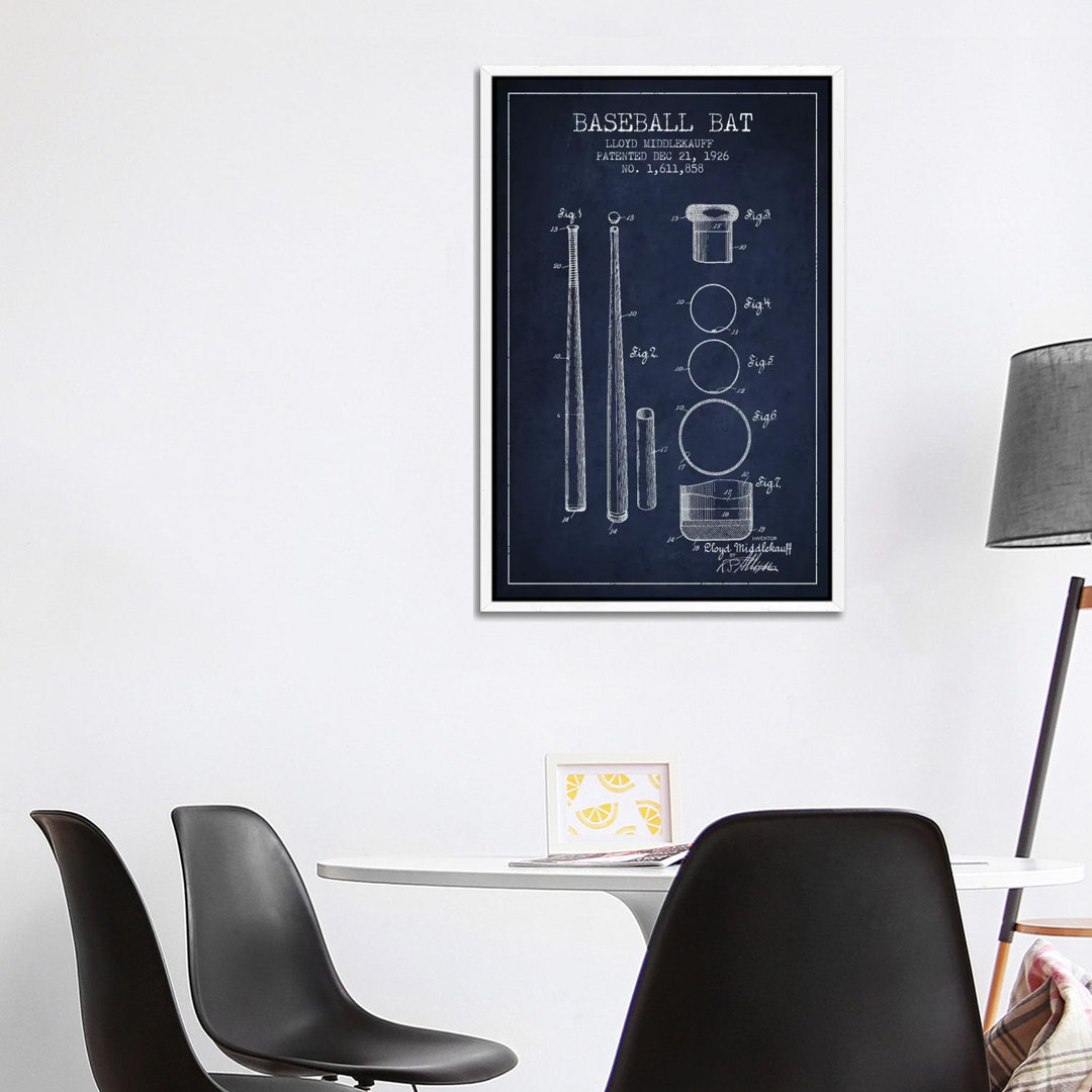 Baseballschläger Navy Blue Patent Blueprint von Aged Pixel - Galerie- Giclée auf Leinwand