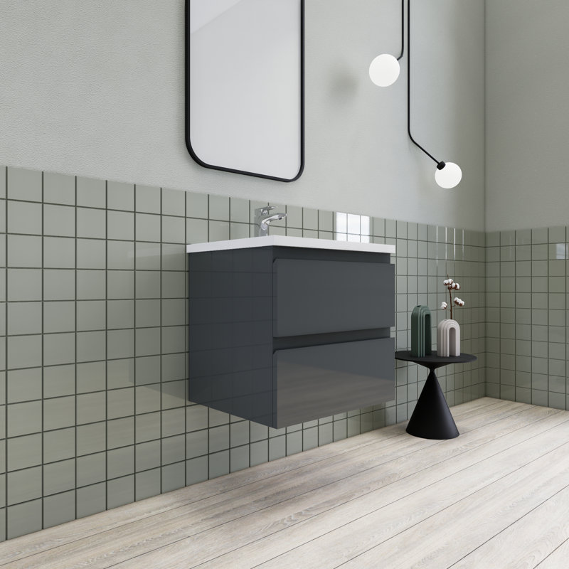 Meuble-lavabo flottant moderne simple Alcester Ivy Bronx, Gris brillant