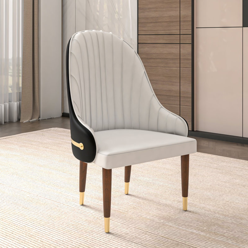 Simoneau Leather Upholstered Back Side Chair Dining Chair, Black/White