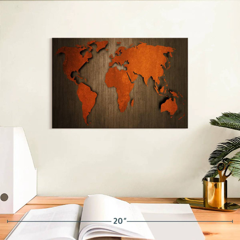 Aliaz Old Wooden World Map, 8" H x 12" W