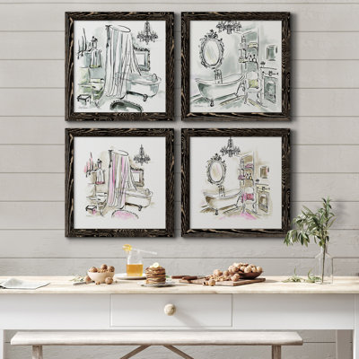 «Opulent Bath I», ensemble de 4 peintures sur toile encadrées