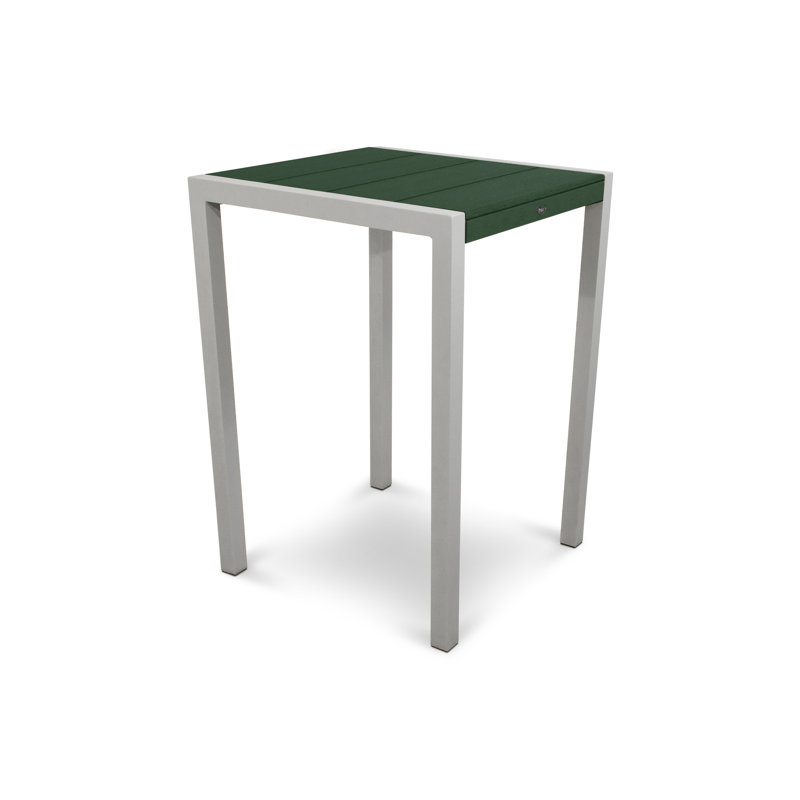 POLYWOOD Surf City Bar Table, 30" x 30", Textured Silver/Rainforest Canopy