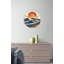 Horloge murale moderne abstrait du désert, art de paysage en verre trempé avec soleil et dunes de sable, décor boho orange bleu, cadeau unique de pendaison de crémaillère-873577094-873577097