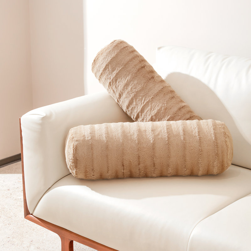 Cheer Collection Faux Fur Bolster Pillow, Sand