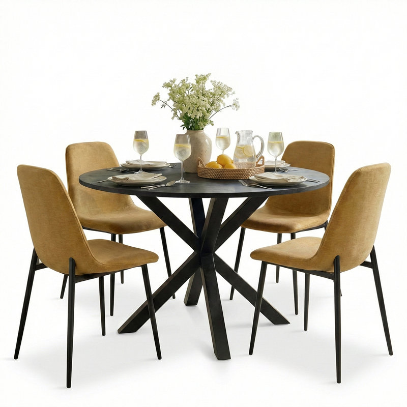 Ensemble de salle à manger rond 5 pièces avec chaises en chenille 39,5 po Folmar, Doré