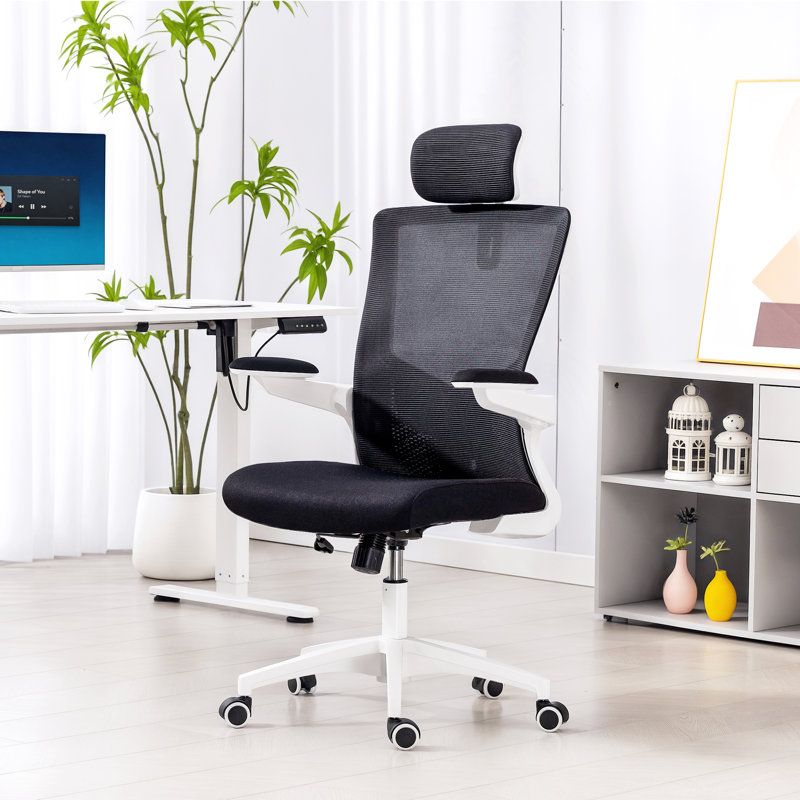 Chaise de bureau ergonomique, chaise de bureau avec appui-tête réglable, noir, Noir