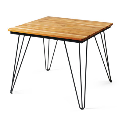 Tramontina Tarsila Square Dining Table with Teak Wood Top and Carbon Steel Frame