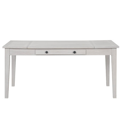 Exy Dining Table, White, Gray Rubberwood, 1 Drawer, Rectangular 66 Inch