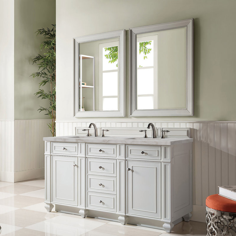 Meuble-lavabo double 60 po Bristol avec chargeur sans fil FreePower, Argent victorien, Blanc brillant