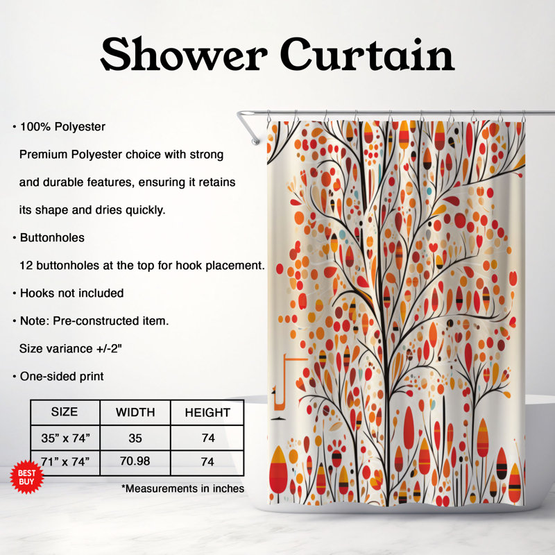 Breiona Abstract Shower Curtain, 74"H x 71"W