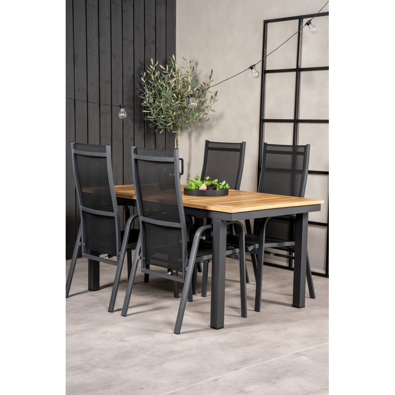Navya 4 - Person Teak Patio Dining Set with Extendable Rectangular Table