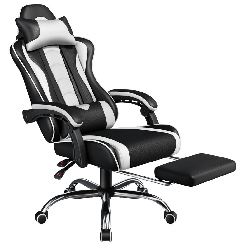 Ergonomic Gaming Chair with Massage Lumbar Pillow, Black/White