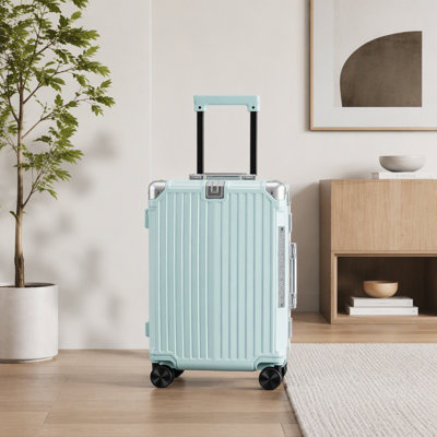 20 Inch Carry On Luggage, Aluminum Frame ABS Hard Shell Suitcase with USB Charging Port, Foldable Cup Holder, Hooks & Slow Rebound Handle, 360° Spinner Wheels Travel Trolley