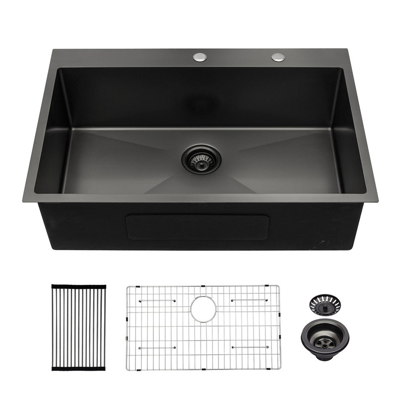 30X22 Inch Kitchen Sink Drop In Gunmetal Black 16 Gauge Stainless Steel 30" Single Bowl Topmount Kitchen Sink Basin