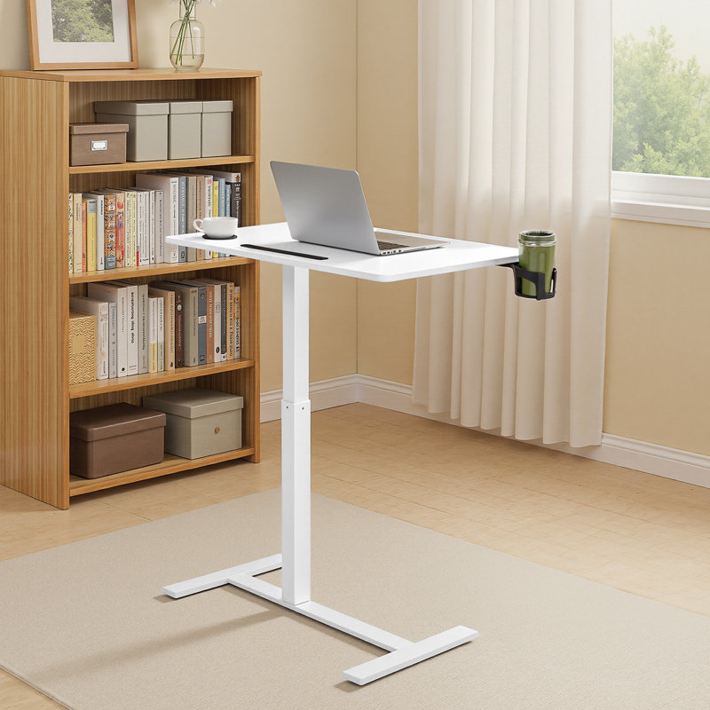 Adjustable Height Overbed Table With Wheels, Mobile Standing Computer Desk with storage, 40.2" H x 27.6" W x 15.7" D