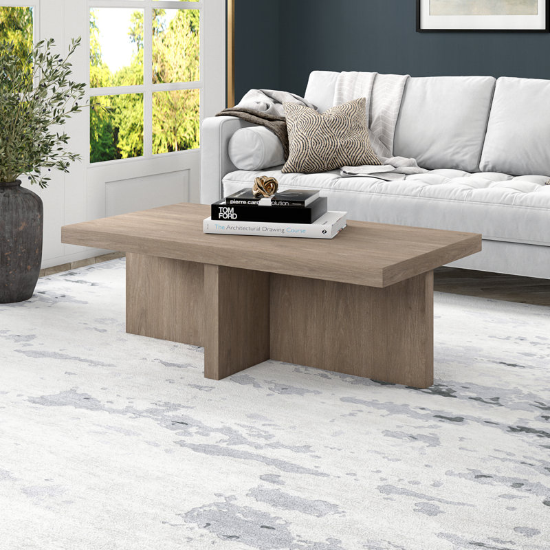 Elna Manufactured Wood Cross-Leg Coffee Table, Antiqued Gray Oak, 15" H x 44" L x 23.63" W