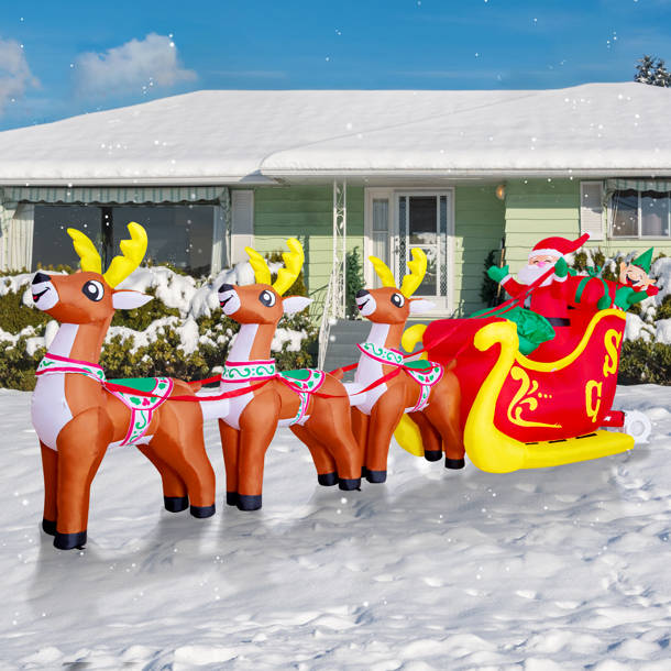 The Holiday Aisle® Santa Claus on Sleigh with Three Reindeer Christmas ...