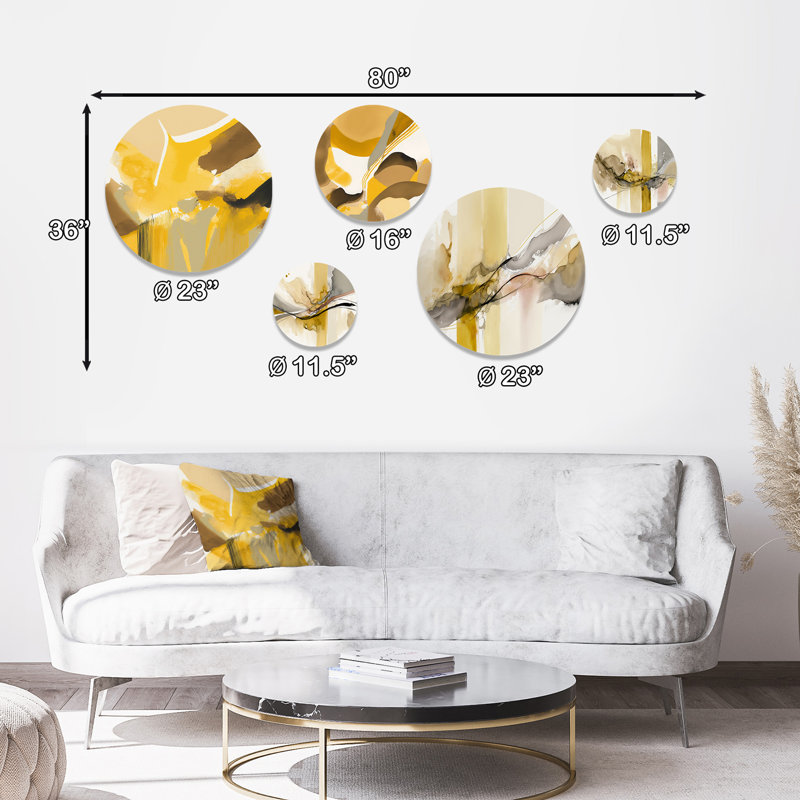 Mustard Yellow Retro I - Abstract Liquid Ink Metal Wall Décor