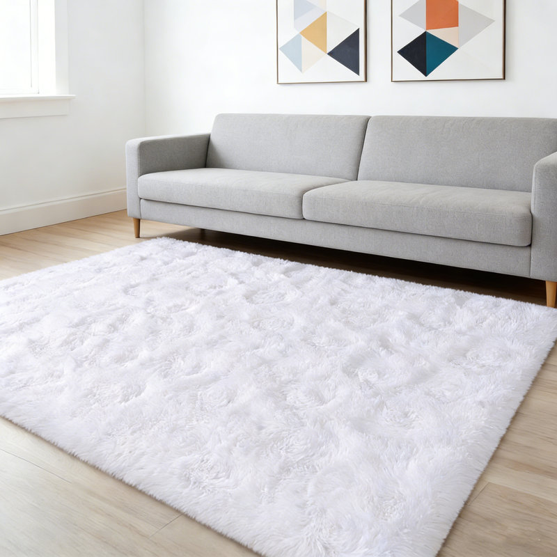 4x6 ft Soft White Shag Rugs for Living Room, Indoor Area Rug for Bedroom Home Decor, Rectangle 4' x 6'