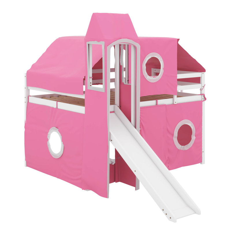Lit mezzanine double avec tente et tour, Rose