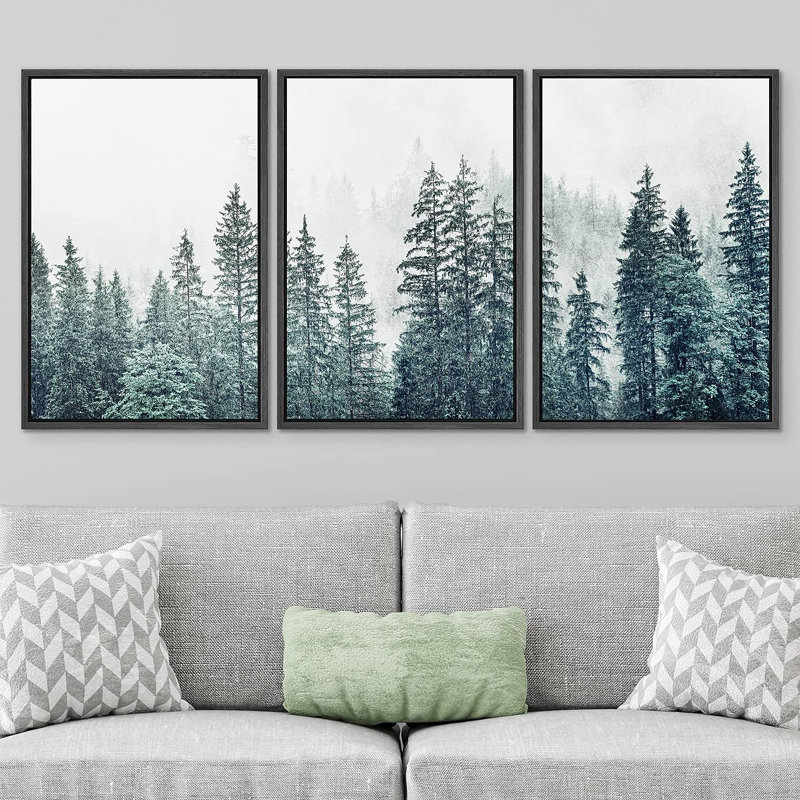 «Misty Forest Landscape», pin, nature, forêt, chambre de bébé, reproduction sur toile, H 24 po x l 16 po x P 1,5 po