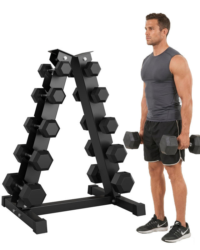 Ensemble d'haltères en caoutchouc 350 lb avec support de rangement robuste - poids en fonte pour la gymnastique à domicile