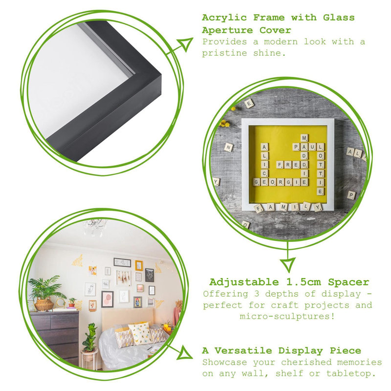 3D Deep Box Photo Frame with A5 Mount - A4 (8" x 12"), White