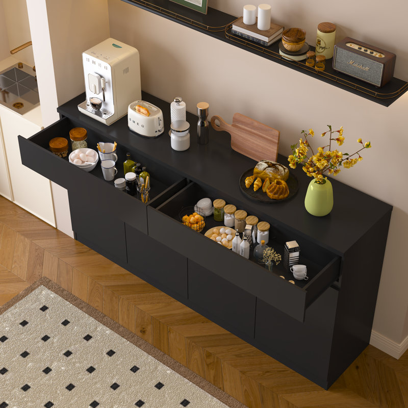 Buffet multifonctionnel avec 2 tiroirs + 4 portes: Armoire de rangement grande capacité