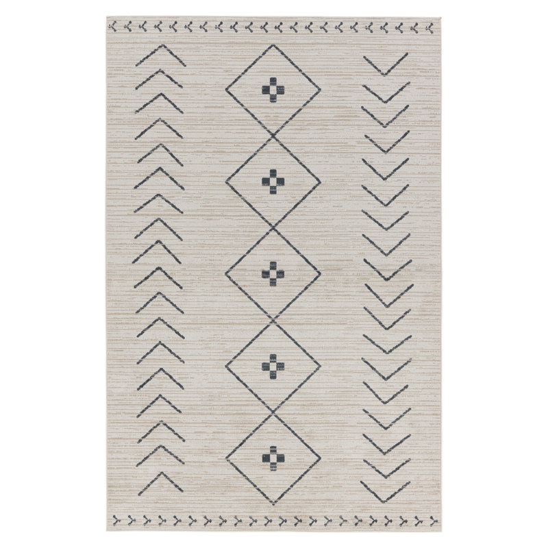 Phoebe Machine WashableGeometric Area Rug in Cream/Dark Slate, Rectangle 4' x 6'