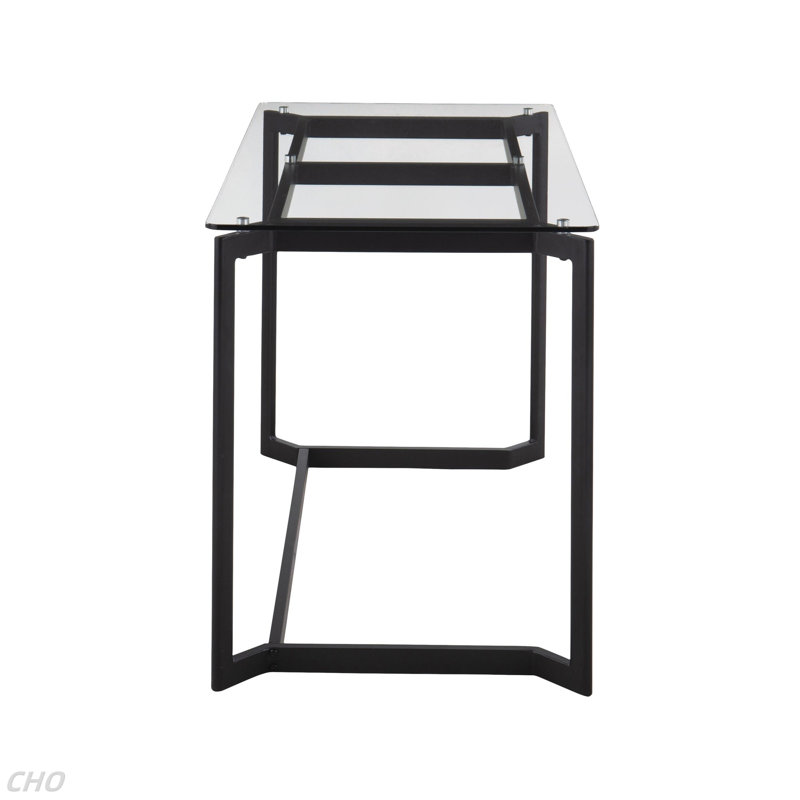 Bureau en acier noir avec plateau en verre transparent Master par Lumisource