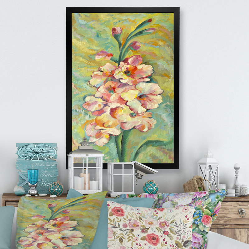 Fleurs pastel rétro - peinture, Cadre photo noir, H 20 po x l 12 po x P 1 po
