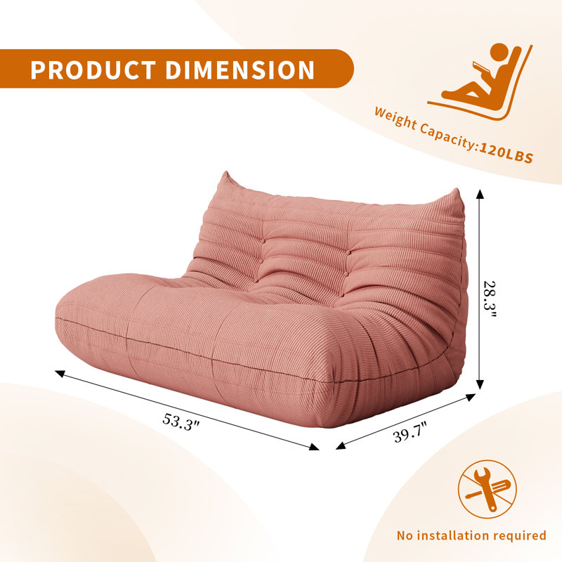 Fauteuil à billes sans accoudoirs à 2 places Boneless, Rose
