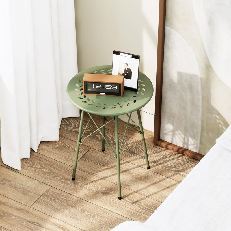 Green Weatherproof Metal Round Side Table with Hollow Pattern