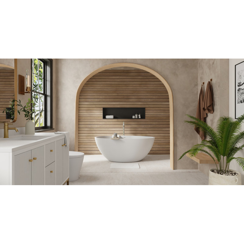 Baignoire autoportante en résine mate avec trop-plein et drain 59 po x 29,5 po Badeloft BW-04-L-M, Blanc mat