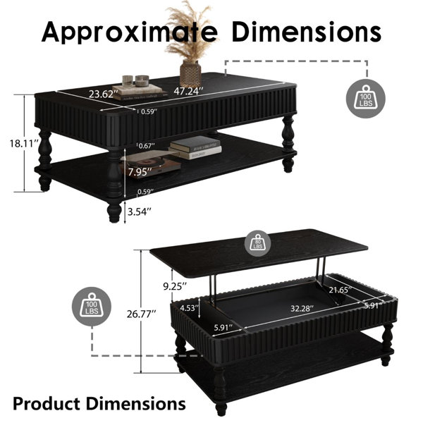 Latitude Run® Vintage Brown Lift Top Coffee Table with Tool-Free ...