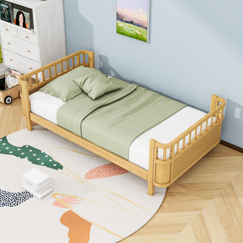 Lit plateforme en bois avec lattes, Naturel, Simple