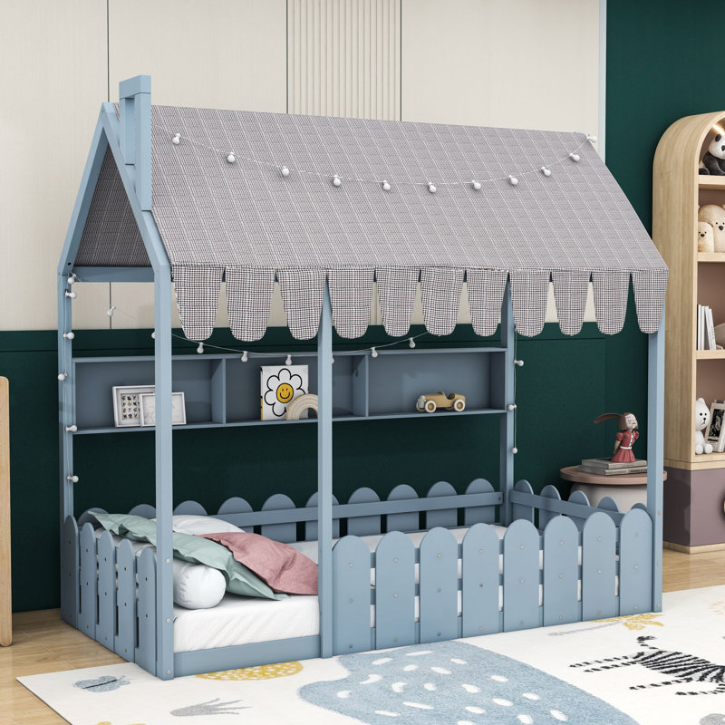 Lit en bois Montessori House, Lit simple, Gris