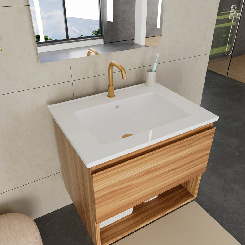 Meuble-lavabo mural moderne 30 po avec lavabo en céramique et armoire imperméable Lorvyn, 24 pouces