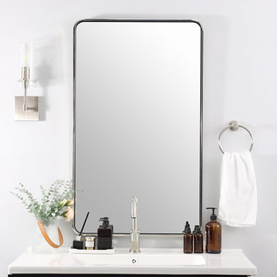 Contemporary Rectangle Bathroom Vanity Mirror | Stainless Steel Thick Frame
